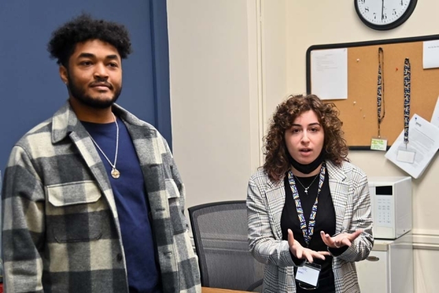 Two students at LGBTQ Center Open House 