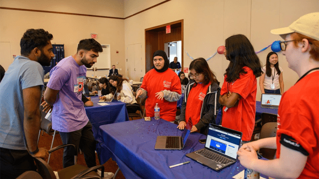 Students working together at the St. John's Hackathon