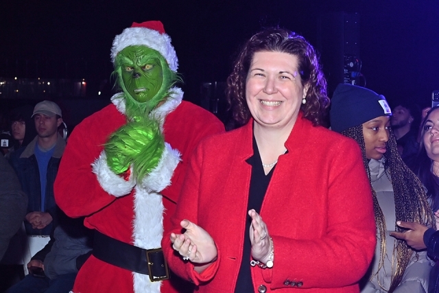The Grinch stand with Sarah Kelly 