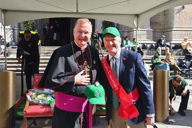Brian Brown with Priest at NYC St. Patrick's Day Parade in NYC