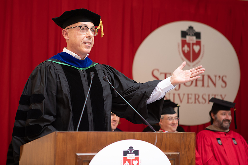 Speaker at the podium during commencement