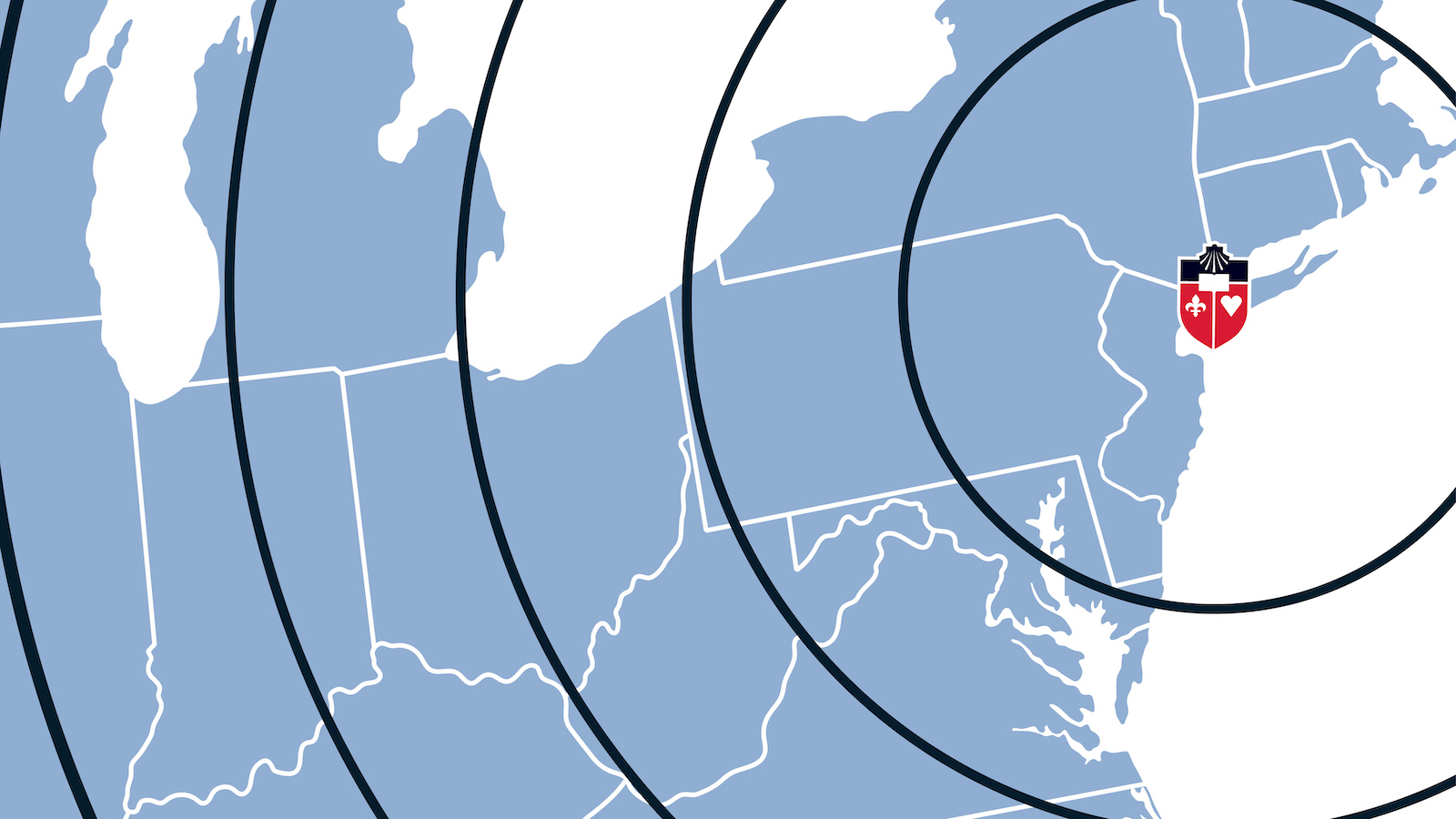 Map with St. John's Logo over our campus location