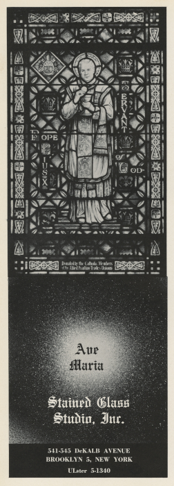 Advertisement for Ave Maria Studios stained glass windows