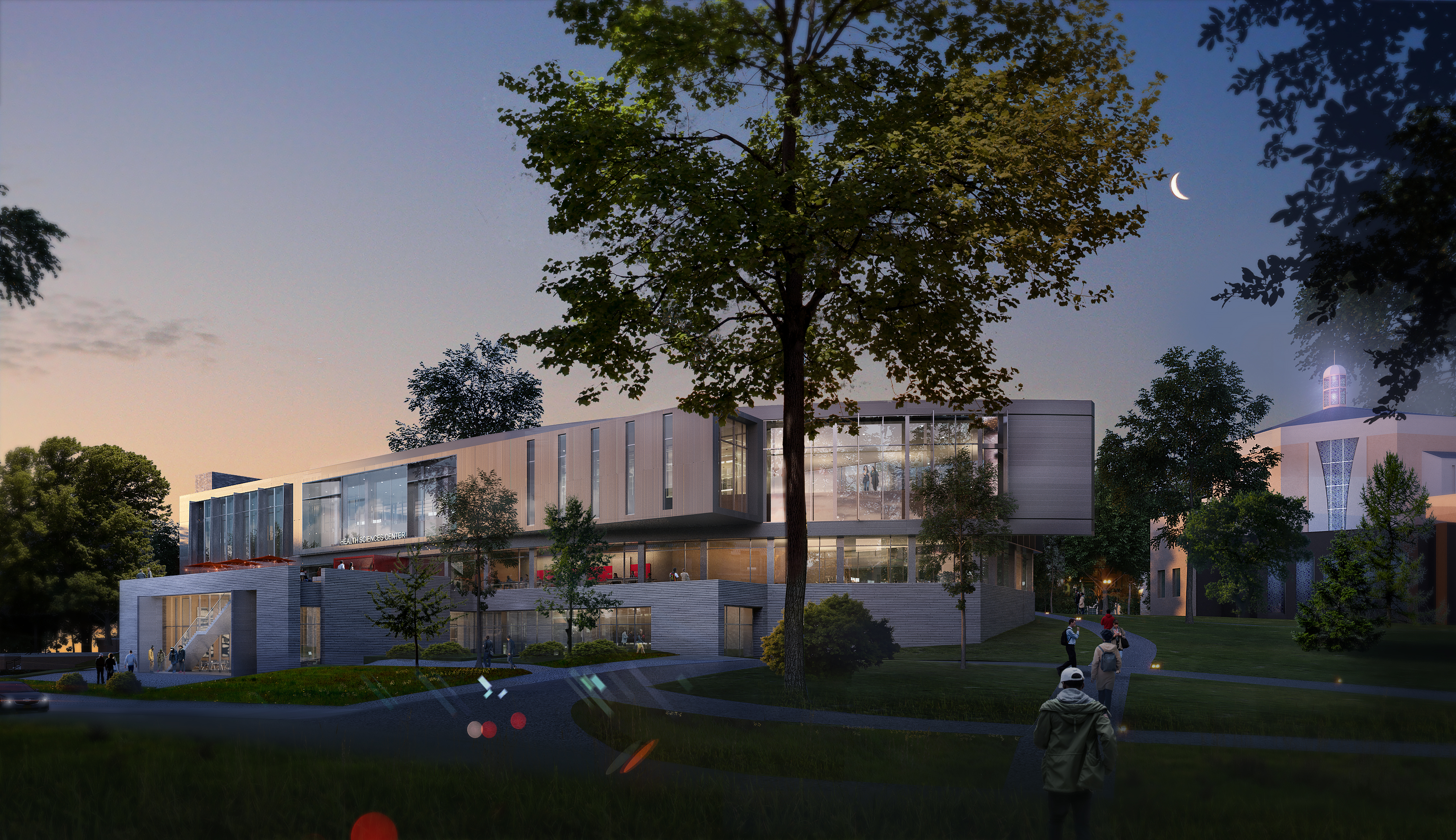 New Health Sciences Center at night