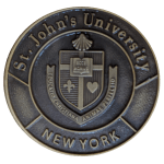 St. John's University Bronze Medal featuring University crest.  Text: St. John's University and New York