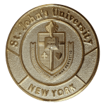 St. John's University Gold Medal featuring University crest.  Text: St. John's University and New York