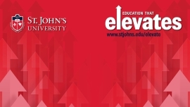 Education that Elevates www.stjohns.edu/elevates.  Featuring arrows pointing north