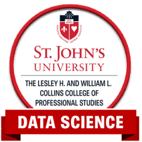 St. John's University The Lesley H. and William L. Collins College of Professional Studies Data Science Badge Logo