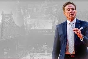 Rick Pitino Pointing against NYC backdrop
