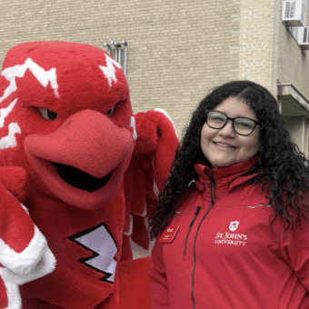 Student with mascot 