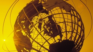 Sculpture of the Globe during the sunset