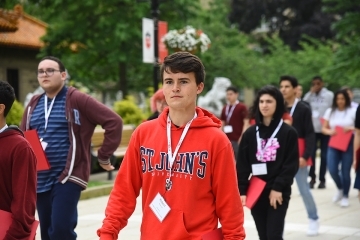 New student walking on campus