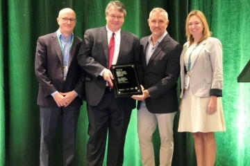 Representing St. John’s University, John Neumann from Tobin’s College of Business (center left) accepts the 2019 WRDS-SSRN Innovation Award from Gregg Gordon, SSRN, and Steve Sheehan and Lindsay Rees, from WRDS.