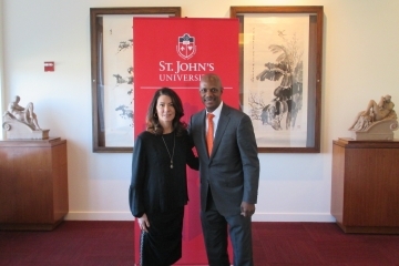 Dr. David Bell, Dean of The School of Education poses with Keynote Speaker Regina Calcaterra