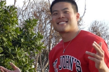 Jeff Park wearing red St. John's shirt