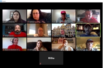 Alumni Happy Hour Zoom Screen with 13 boxes