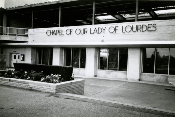 Black and white photo of Lourdes Hall
