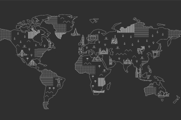 world map with icons