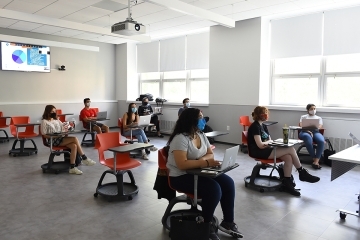 Socially Distanced Students in Classroom