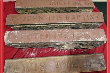 “Erected 1869,” “College of St. John the Baptist,” and “Lewis Avenue”