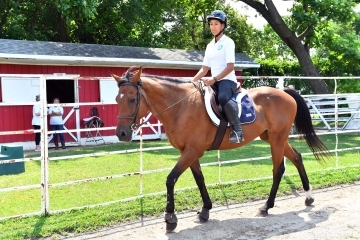 Female riding a brown horse