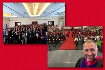 Dean Micahel A. Simons 2019 and 2022 selfies with the Class of 2022