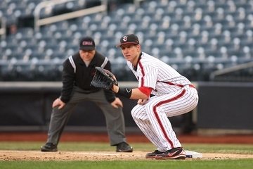 Frank Schwindel at first base for St. John's baseball