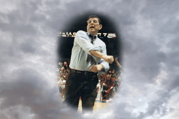 Lou Carnesecca surround by clouds