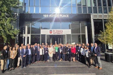 Research Conference at St. John's University attendees outside Manhattan campus