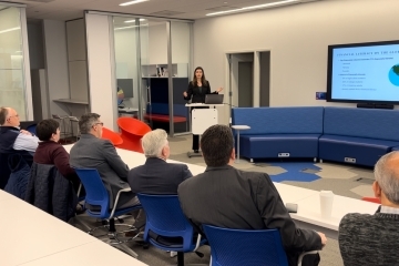 St. John's student, Alexandra Cicala, presenting her app at the Tobin College of Business