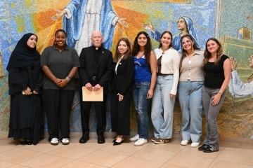 Fr. Shanley with students at September 2025 VCSJ Lecture
