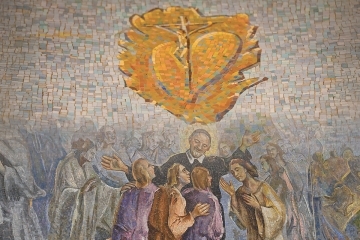 Mosaic of St. Vincent de Paul and gold heart with cross