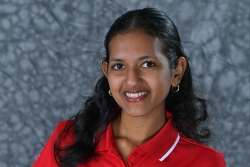Female student in a red shirt
