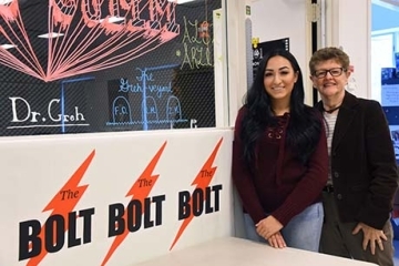 Amanda Marie Ferrandino and her mentor Deborah Greh, Ed.D. at the BOLT Radio Station