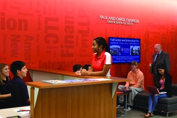 Career Service Center with students and faculty interacting