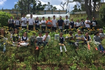 Students sitting on grass