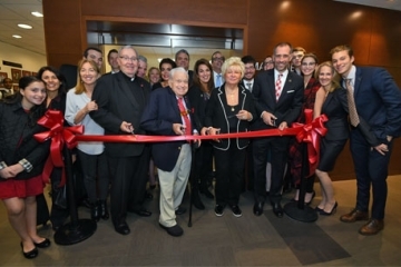 (L-R): Rev. Bernard M. Tracey, C.M., M.Div., Joseph M. Mattone, Sr., Mary Ann Mattone, Dean Michael A. Simons