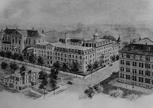Black and White drawing of Lewis Avenue Campus in Brooklyn