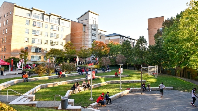 Outdoor college campus showing diversity 