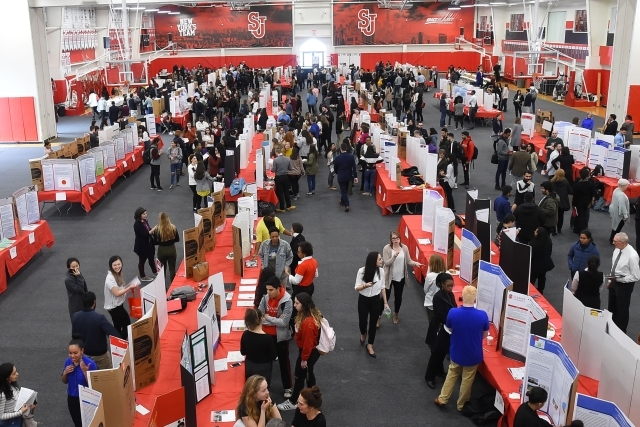 Overhead shot of research month participant tables
