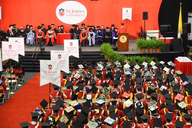 Overhead shot of the commencement ceremony at St. John's University