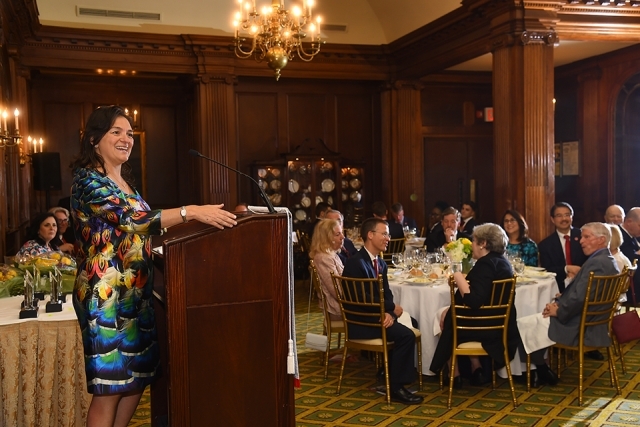 2019 Founder's Society Dinner speaker at podium