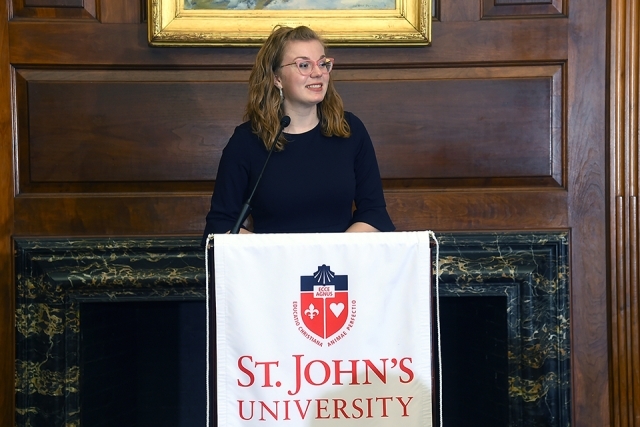 2019 Founder's Society Dinner attendee at podium