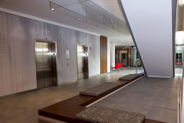 The Peter J Tobin College of Business empty elevator lobby 