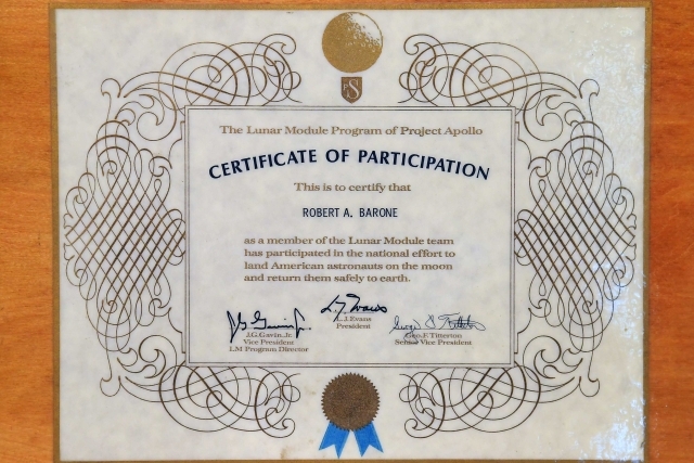 Bob Barrone Certificate