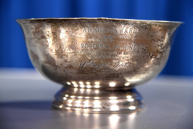 Bowl with Bob Barrone's name engraved on it
