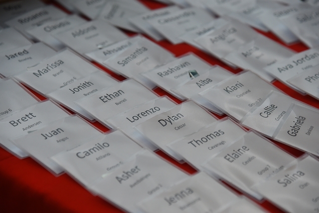 Name tags on a table