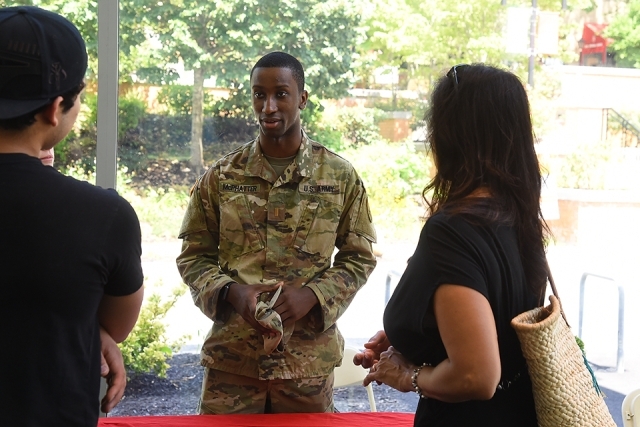 ROTC member speaks to new students