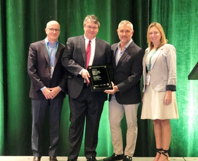 Representing St. John’s University, John Neumann from Tobin’s College of Business (center left) accepts the 2019 WRDS-SSRN Innovation Award from Gregg Gordon, SSRN, and Steve Sheehan and Lindsay Rees, from WRDS.