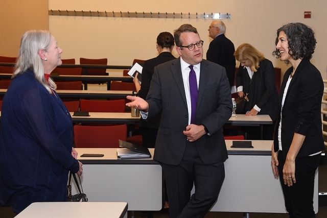 Attendees speaking with Dr. Rubio at SJU Annual Catholic Lecture 